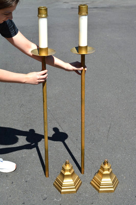 Pair of Vintage Antique Processional Candlesticks, Acolytes (CU115) chalice co.
