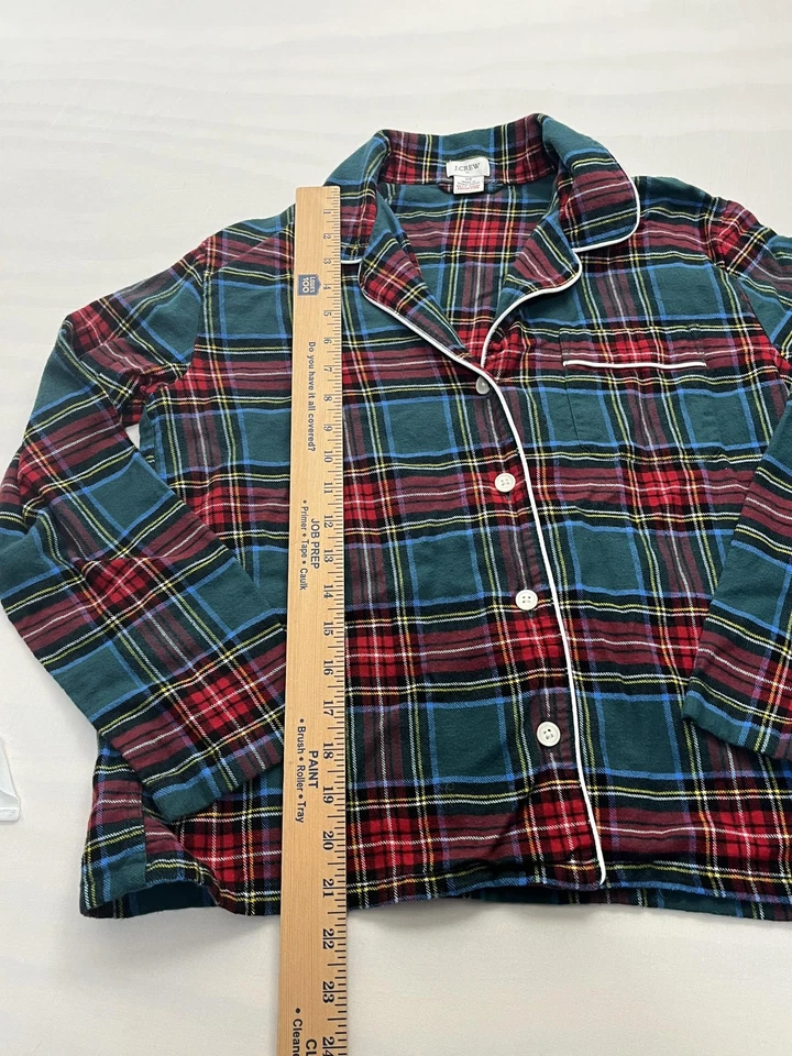 Conjunto de pijama J Crew para mujer extra pequeño franela a cuadros verde rojo botón cordón Foto 3 de 4