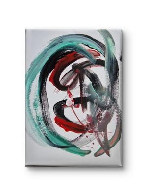 Abstract Expressionism Teal Red Black Swirl Acrylic Painting 30x40cm Signed Canv