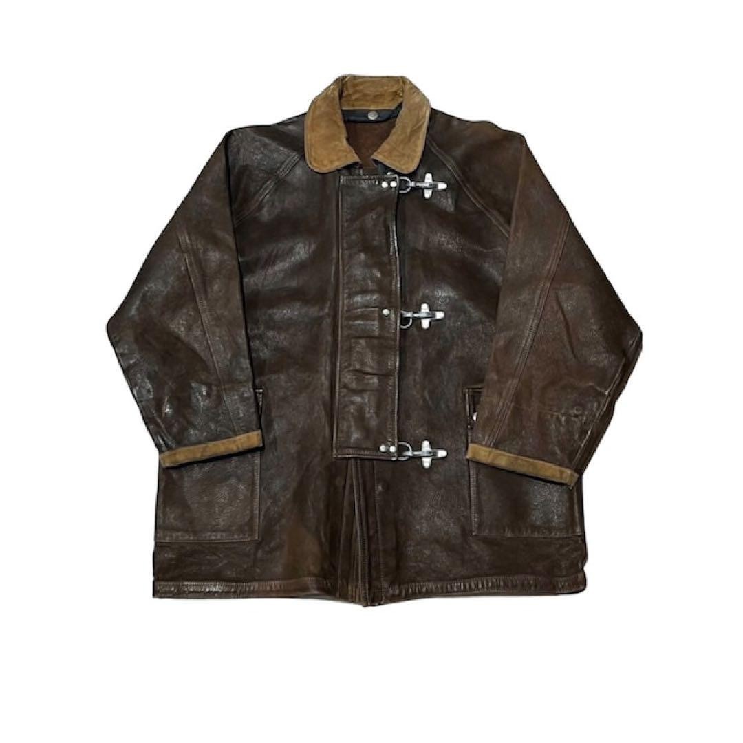 ジャケット・アウター leather hoodie jacket fireman Vintage Leather Fireman Jacket | eBay