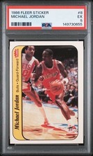 Graded 1986 Fleer Sticker Michael Jordan #8 Rookie RC Basketball Card PSA 5. rookie card picture