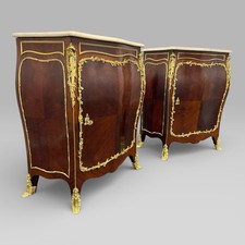 Antique Pair of Late 19th Century French Kingwood Bombe Cabinets by E. Kahn