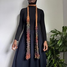 Vintage boho Multi-coloured crochet fringe scarf