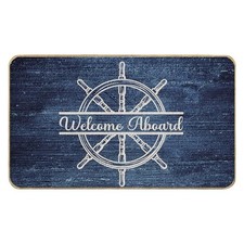 Nautical Welcome Mat - 17x30 Inch, Non-Slip, Water-Repellent, Machine Blue
