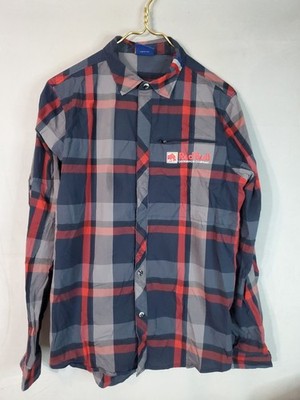 Red Bull Snap Button Shirt Men's Size Medium Gray Red Plaid Casual Long Sleeve