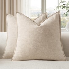 EMEMA Decorative Linen Throw Pillow Covers 18x18 Inch Natural Beige Boho Farm...
