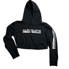 Alphalete Cropped Fleece Hoodie Womens Large Black Gym Workout