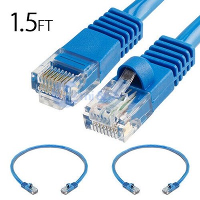 CAT5e 1.5 FT Cable Ethernet Lan Network CAT5 RJ45 Patch Cord Blue - PACK of 2