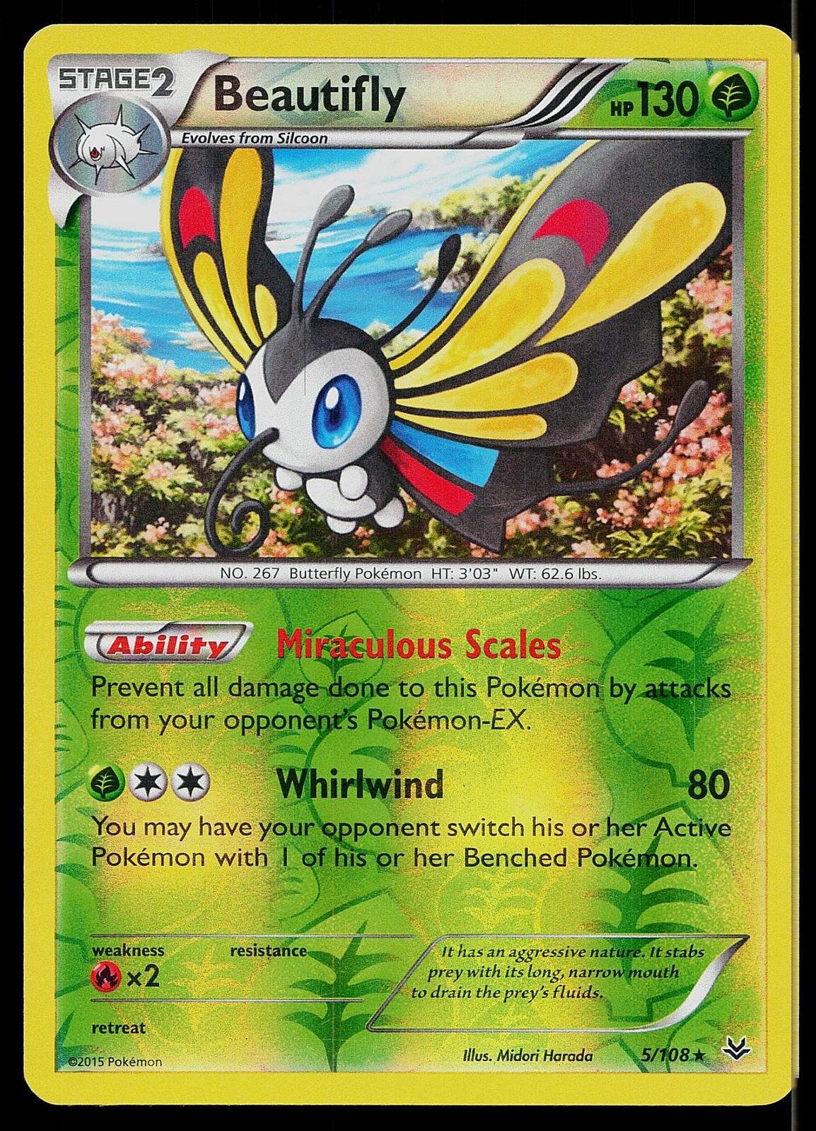 Pokemon Card Roaring Skies Beautifly 5/108 Rare Reverse Holo