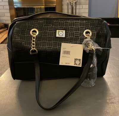 Authentic ANNE KLEIN Embossed Chain BLACK Satchel Duffle Bag AKM2328 NEW