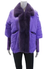 La Fiorentina Womens Faux Fur Snap Closure Basic Jacket Solid Purple Size S
