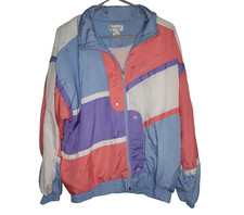 VTG Lavon By Cheerful Corps Colorblock Retro Windbreaker Jacket SZ L Blue/Pink