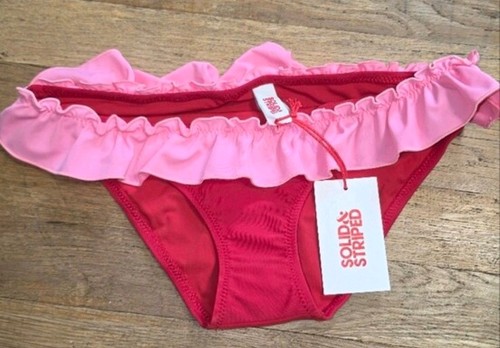 Solid & Striped Solid Ruffle Bikini Swim Bottom XS Pink Red Women Regular