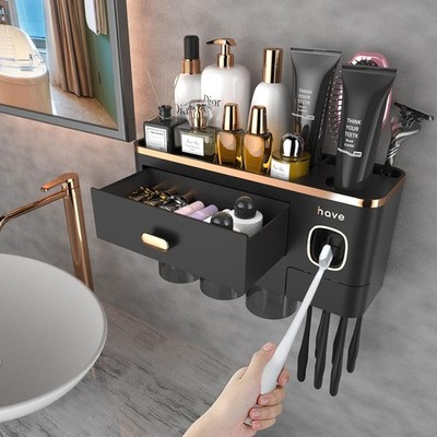 iHave Zahnbürstenhalter Wand mit Zahnpastaspender & Schublade, Multi