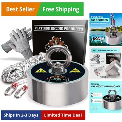 3000lb Complete 360 Degree Magnet Fishing Kit | Includes Strong 360 Neodymium...