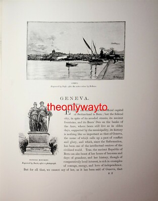 Hafen & Denkmal, Genf, Schweiz, Buchillustration (Druck), 1892