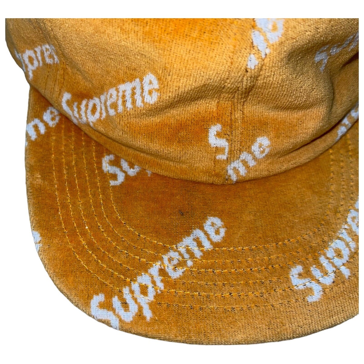 Supreme Velour Diagonal Logo 6 Panel Cap Snap Back Hat Orange Fall