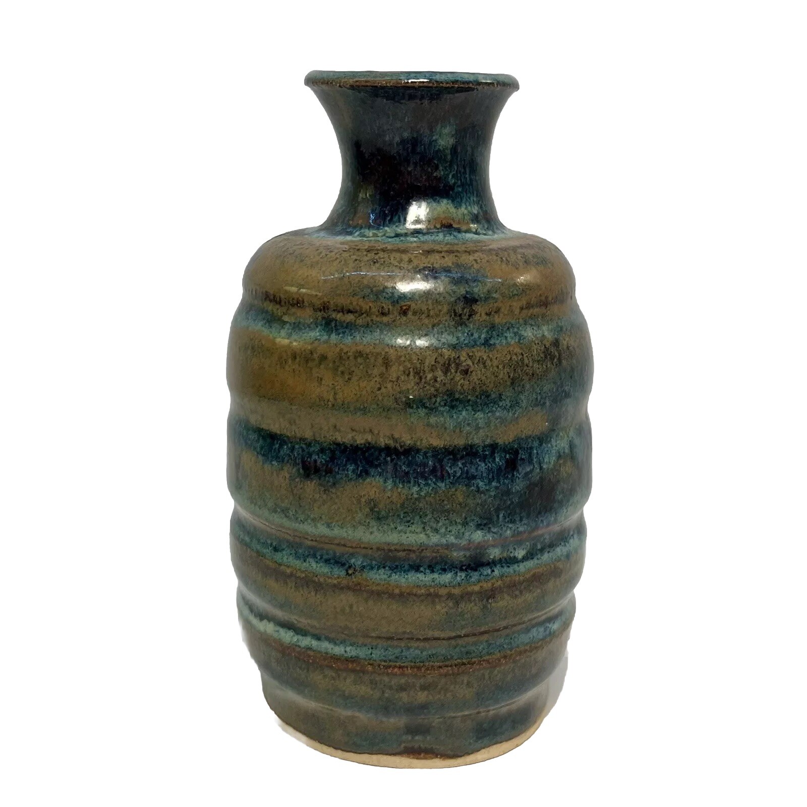 Studio Art Pottery Stoneware Vase in Brown Blue 5.25in Home Decor Floral Display