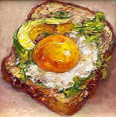 Original Oil Painting Breakfast Sandwich Egg Food art 4x4inch - Picture 16 of 16