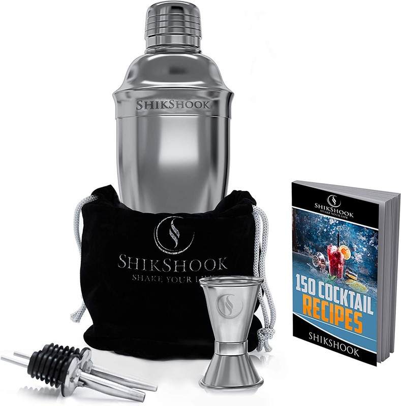 NEW SHIKSHOOK Cocktail Shaker Set Martini Double Jigger Liquor Pourers + Mixer