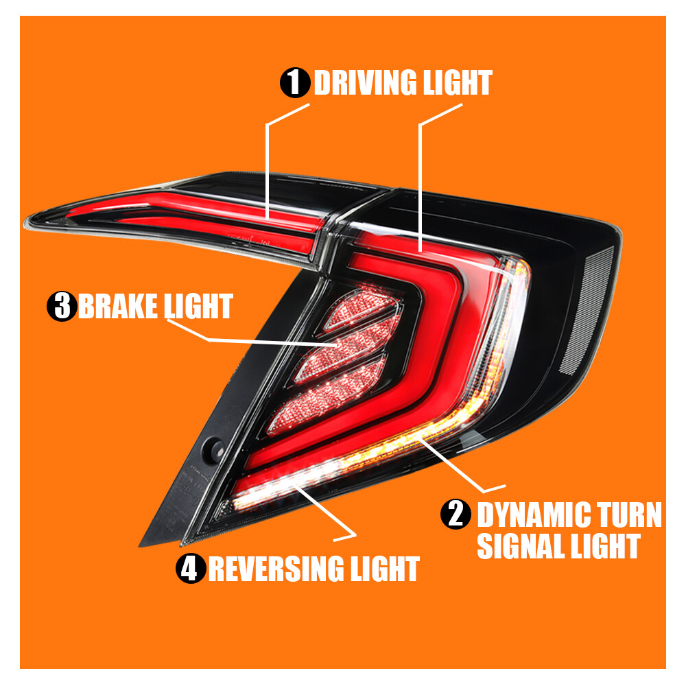 Tail lights assembly for Honda civic black 20162021 LED Sequential