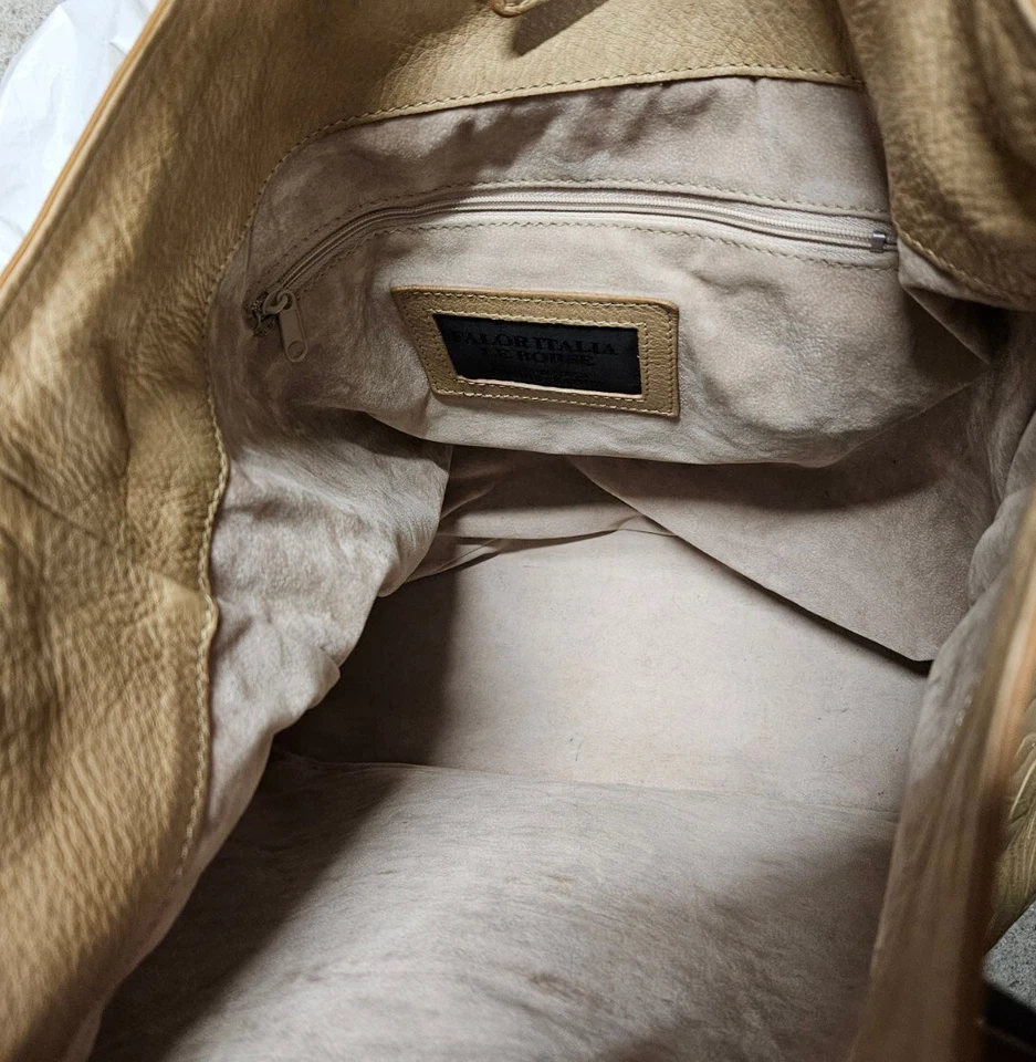 Bolso de Mano FALOR LE BORSE ITALY Talla XL Cuero Tostado Claro DORADO FLORAL Repujado Foto 4 de 4