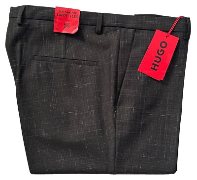 $395 NEW HUGO BOSS SLIM FIT DRESS PANTS 36 R RED LABEL MENS EXTRA BLACK SPECKLE