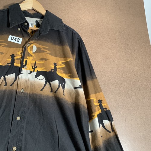 Vintage Western Button Up Shirt Adult Size Large Black Long Sleeve Mens 90s - Picture 3 of 13