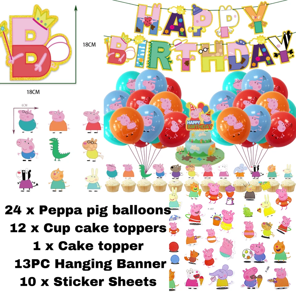 Peppa Pig Birthday 209PC Party Tableware Girls Supplies Sydney Balloon Banner - image 2 of 4