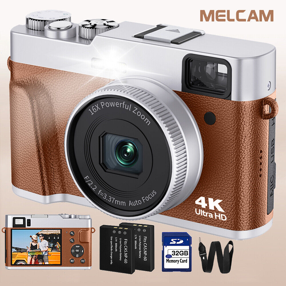 4K Digital Camera With Viewfinder Flash &Amp; Dial Anti-Shake W/ Sd Card 2 Batteries