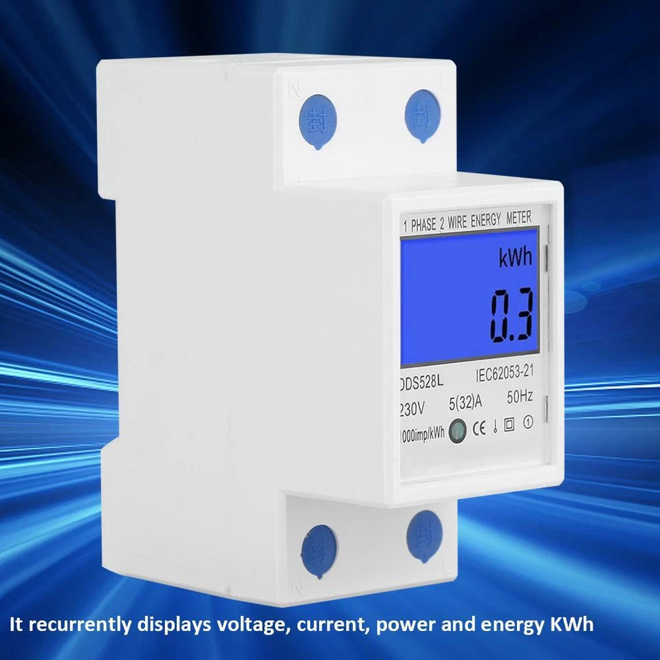 5A-32A 230V 50Hz LCD Backlight Single Phase Energy Meter Watt KWh Meter Accurate - Image 3 of 4