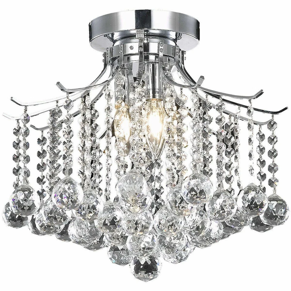 Crystal Balls Flush Mount Ceiling Light Chrome Bathroom or Dining Room Lighting - Image 2 of 2