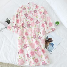 Lady Cotton Kimono Pajamas Yukata Bathrobe Nightwear Floral Printed with Sash