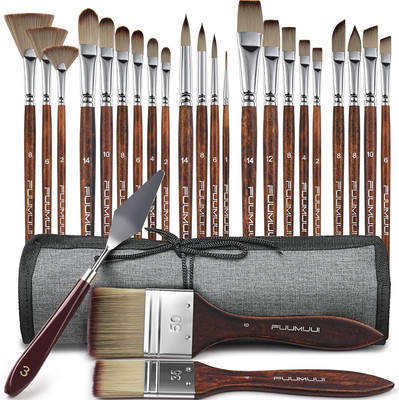 25Pcs Paint Brush Set Acrylic Brushes Professional Artist Series with Wide Flat
