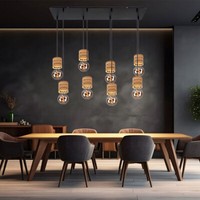 Pendelleuchte HäNgelampe Holzlampe Esszimmerleuchte 8 Flammig Schwarz H 120 Cm