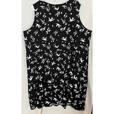 Leota Sleeveless Black White Print Shift Dress Fit and Flare.  SZ 4L