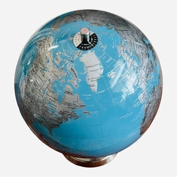 Modern World Globo Base Cromada Azul Plata Negro Esmalte 15.5” Hogar Oficina Decoración Foto 4 de 4