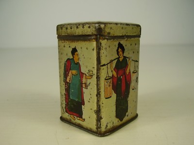Antike Kaufmannsladen Tee Blech Dose Asia Motive um 1900