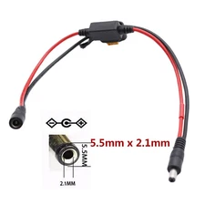 DC 5.5mm x 2.1mm Male to Female Power Cable W/ 5A Fuse for LED Strip CCTV Camera