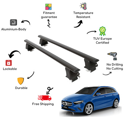 Bare Roof Rack Cross Bars Set for MERCEDES B W247 5 Door 18-Up Black