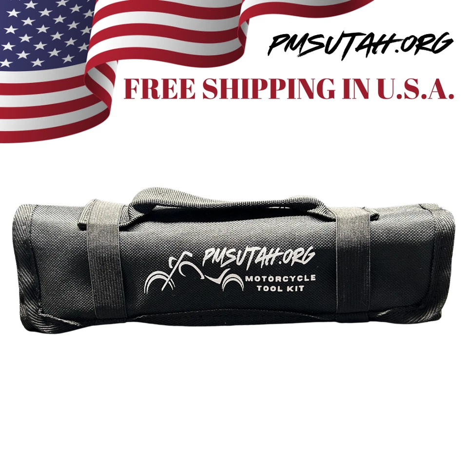 Roll Up Motorcycle Tool Kit Bag Pouch Pockets Heavy Duty Metric Wrench Set Tools - Image 3 of 4