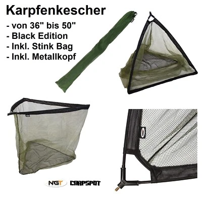 XXL Karpfenkescher +Tasche, schwarzer Metallblock, Unterfang Kescher Karpfen NGT