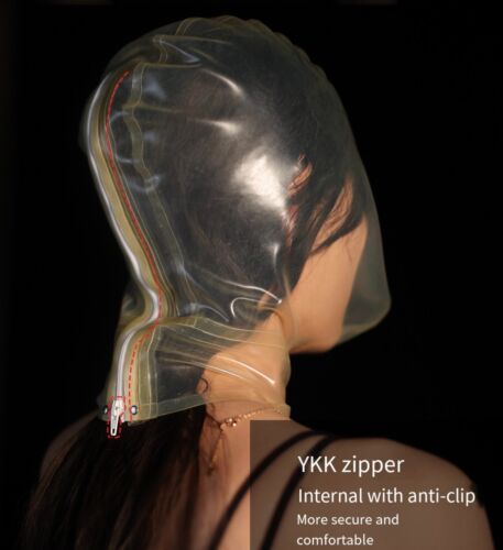 Transparent Latex Hood w/ Breath Sheath Rubber Mask for Play Suffocation Fetish - Picture 3 of 18