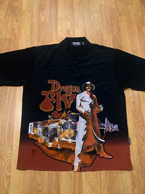 Dragonfly Shirt Mens XL Superfly Ron Oneal Youngblood Pries Loop Collar
