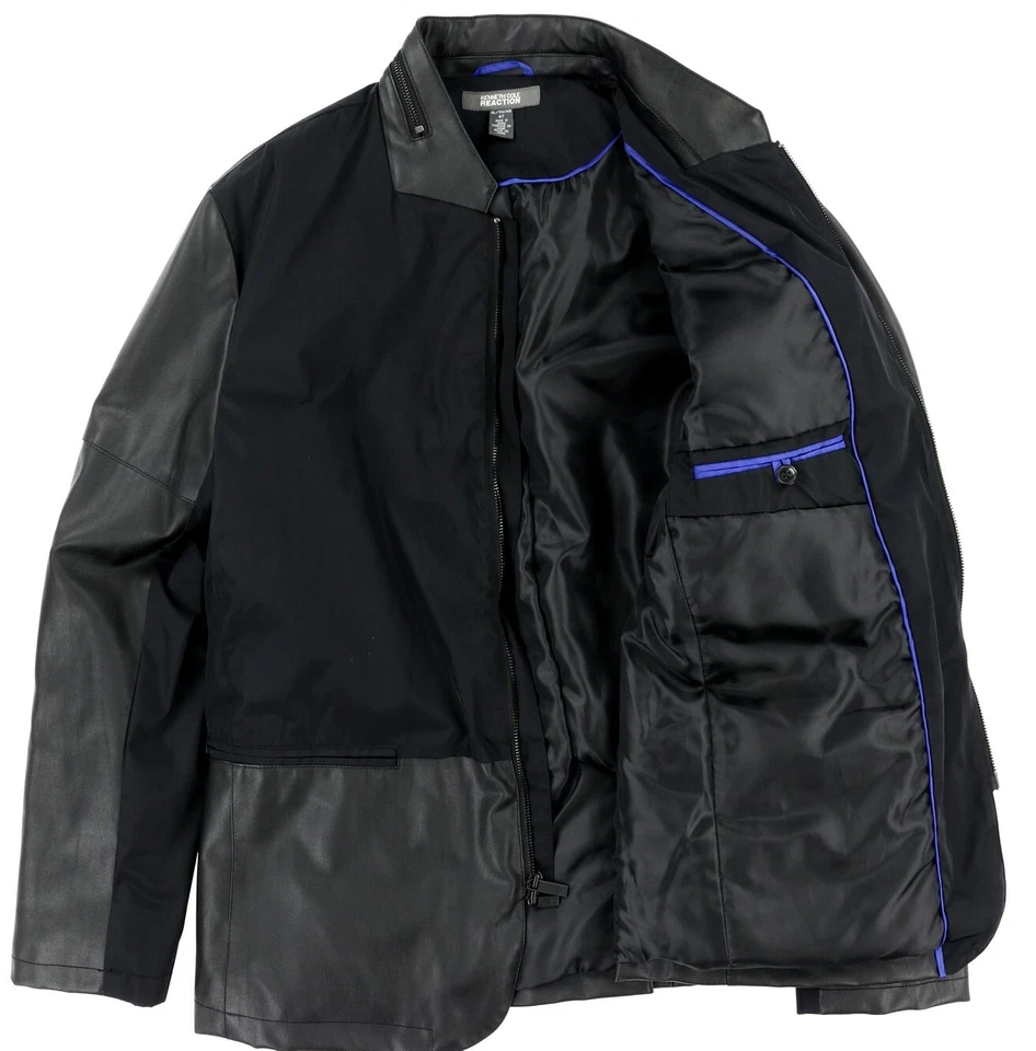 Kenneth Cole Men's Robert Pea Coat Jacket faux leather sleeve sz 47 / XL - Image 4 of 4