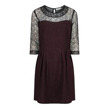 Purple Herringbone Tweed Dress Short w. Lace Top BNWT Work Formal Size 14