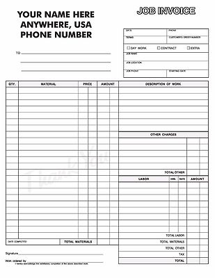100 2-part Construction Job Invoice Forms - Contractor