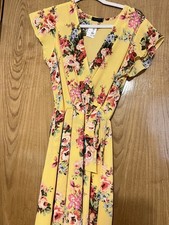 Sz M Scobe Yellow Floral Wrap Dress Boho 