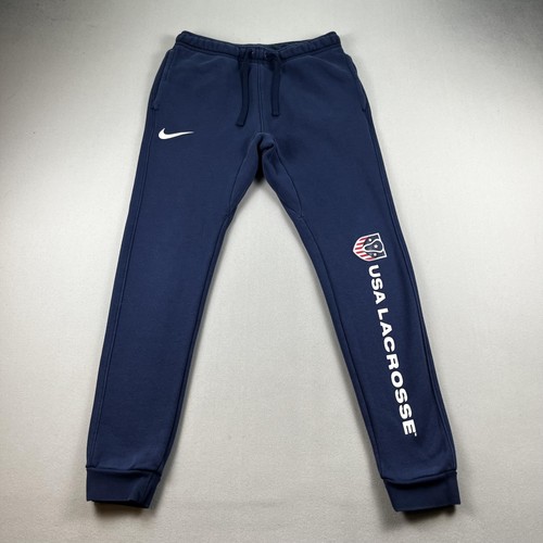 Nike USA Lacrosse Sweatpants Mens Small Navy Blue Fleece Joggers Swoosh Olympic