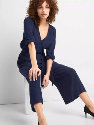 Gap Navy Blue Long Sleeve Wrap Jumpsuit #223858 NWT! S Small